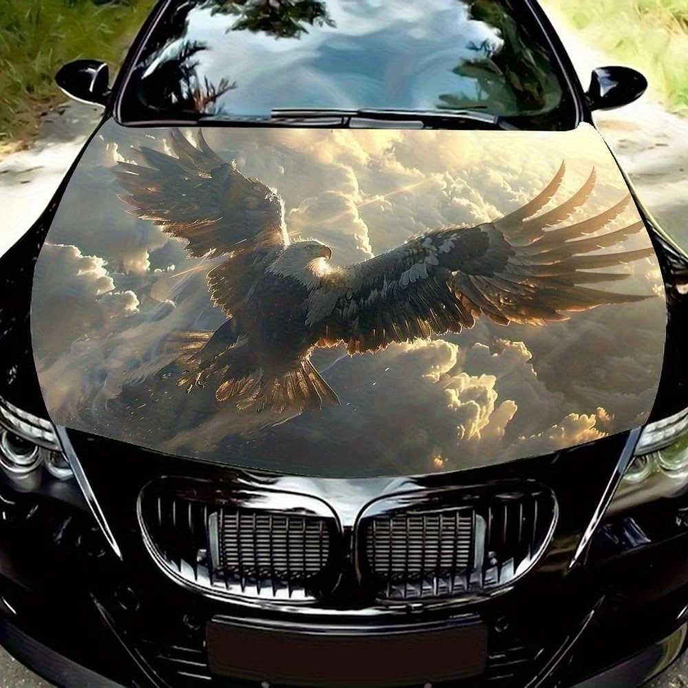 

The Eagle Soaring Through The Clouds Car Hood Decal Sticker - Splash-Resistant PVC Vinyl Wrap, Easy Removal No Residue, Fit For