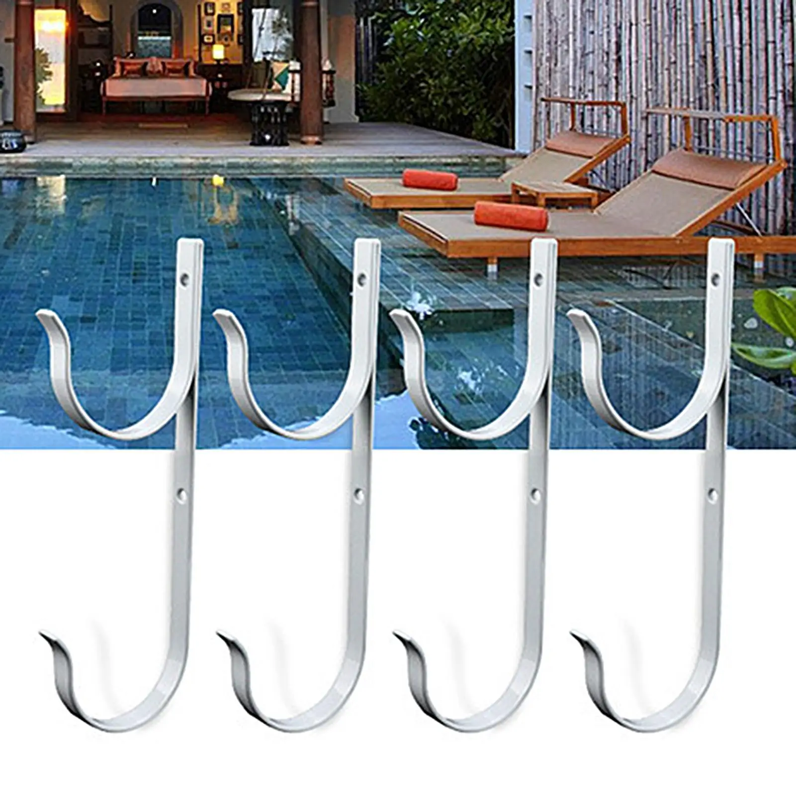 

4pcs Poolside Pool Leaf Skimmer Net Holder Pool Brush Hanger Tool Aluminum Alloy Pool Hook For Telescopic Poles Skimmers