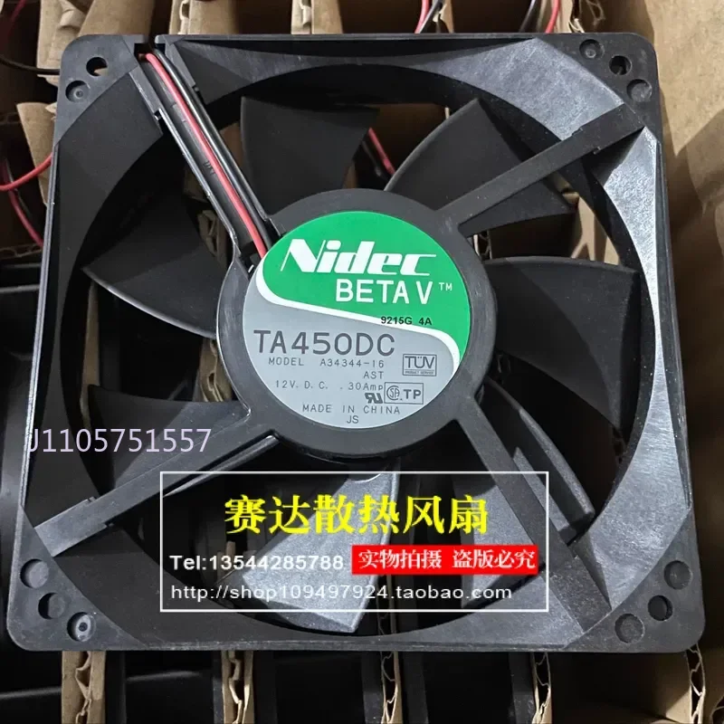 New NidecT A34344-16 12025 12V 0.30A Second Wire Chassis Cooling Fan for Electronics Enclosures