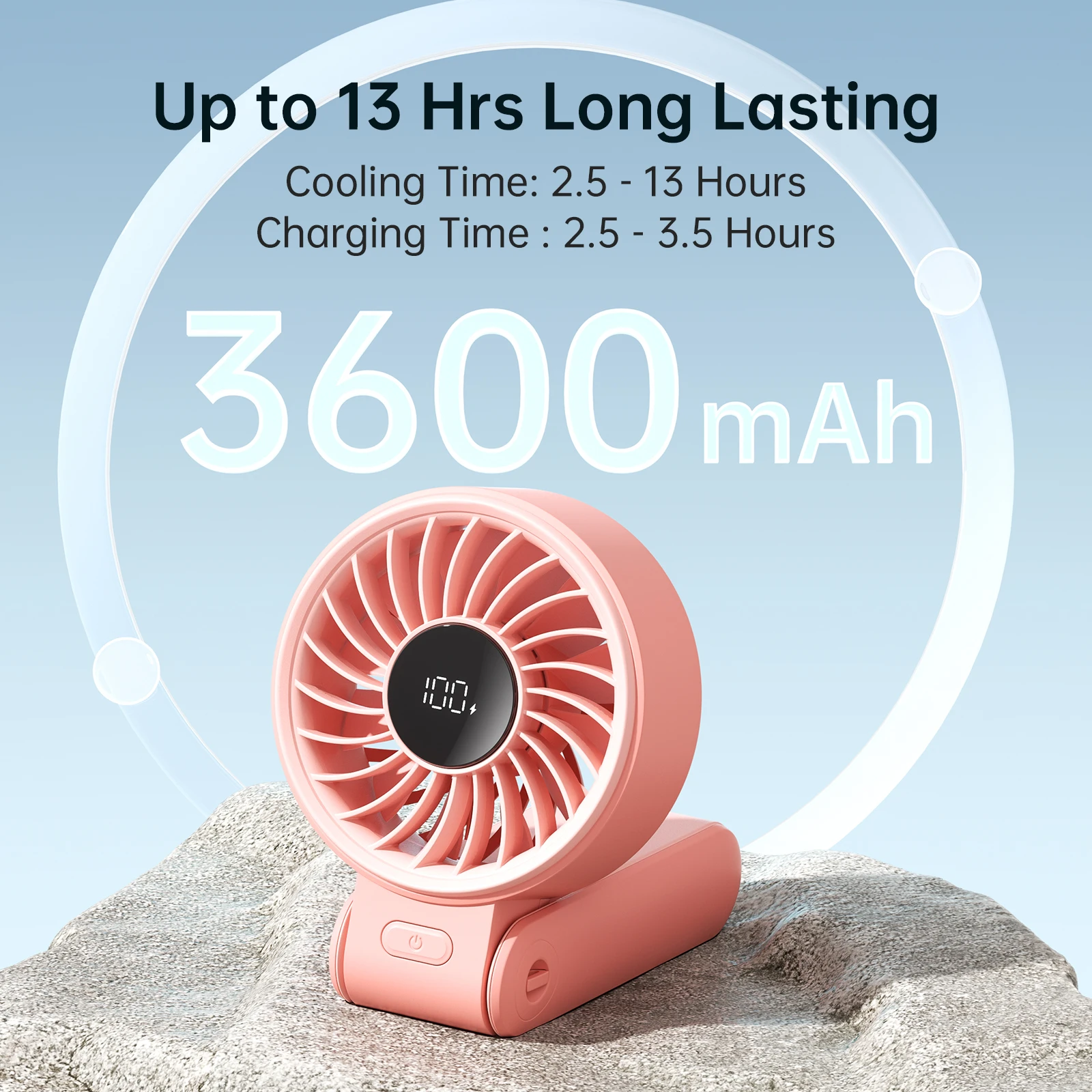 JISULIFE Portable Handheld Fan with LED Display 5 Speeds 5000mAh 150°Folded Multifunction Personal Fan Lightweight Convenient