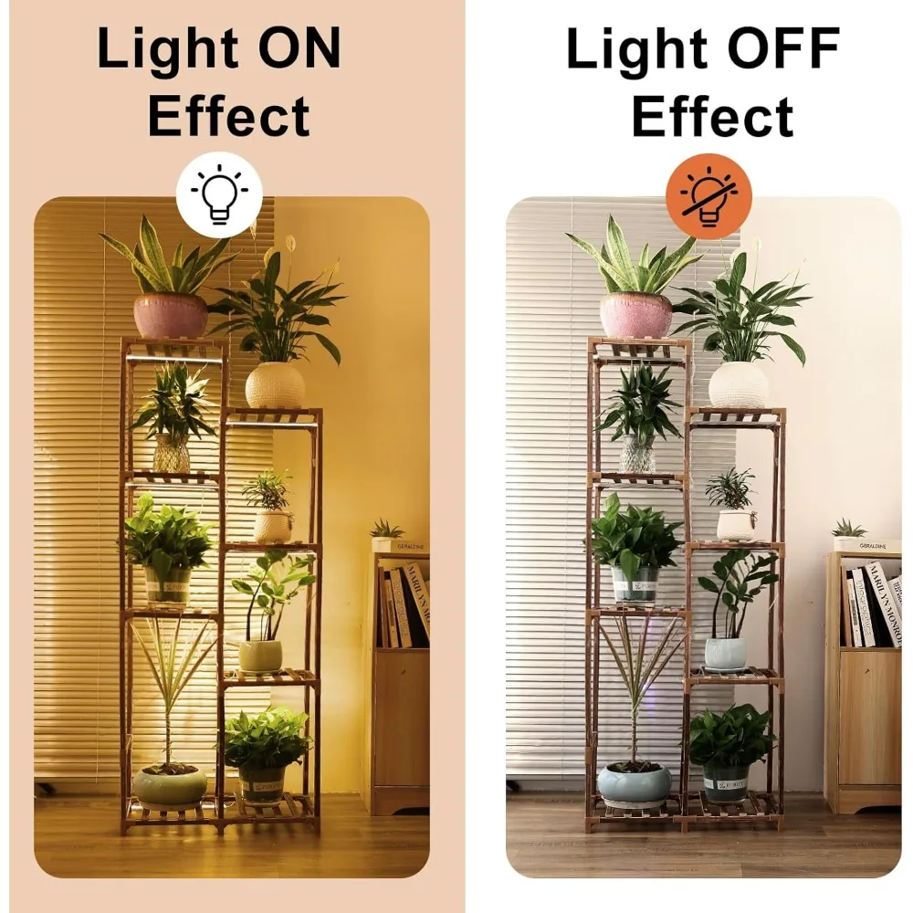 حامل نباتات خشبي مكون من 8 طبقات مع ضوء نمو LED كامل الطيف ومؤقت وتحكم في السطوع للنباتات الداخلية #2