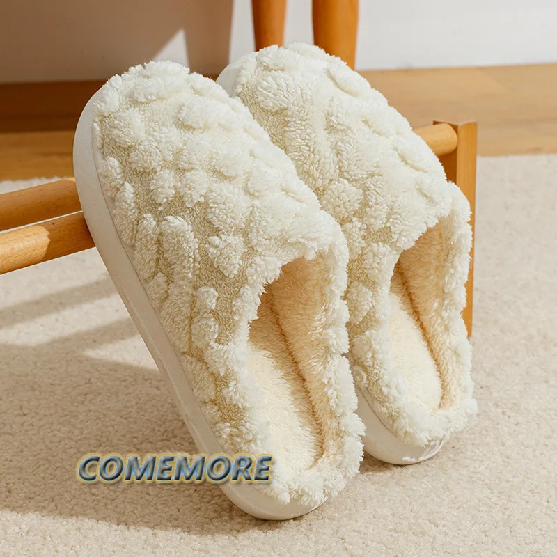 Cotton Slippers New Plush Pantuflas Women Autumn Winter Household Non-slip Warm Flat Slides Home Shoes Indoor Slipper Round Head