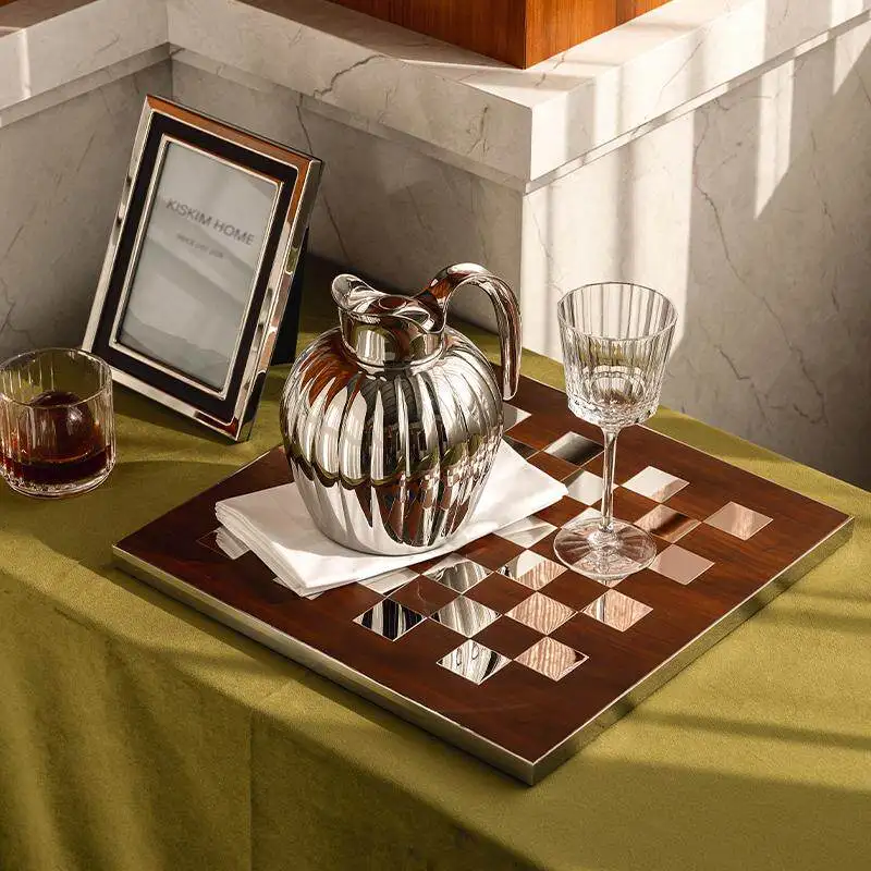 Elegant Luxury Chess Decor Tray Afternoon Tea Serving Tray Chessboard Design Decorative Centerpiece Stylish Model Home Display