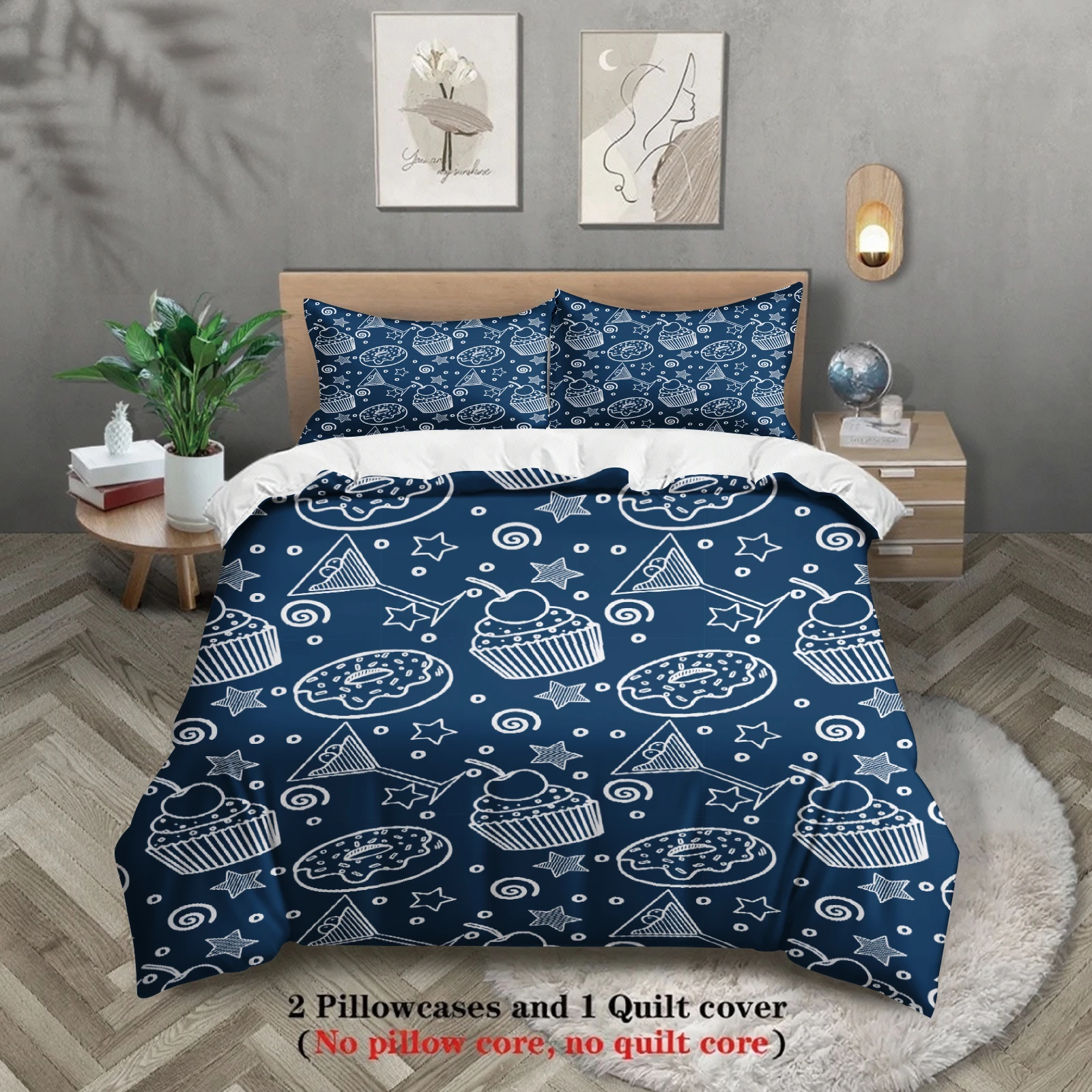 Cute Dessert Bedding Set Soft Polyester Duvet Cover Set Quilt Cover With Pillowcase For Bedroom Decor Birthday Gift For Girls