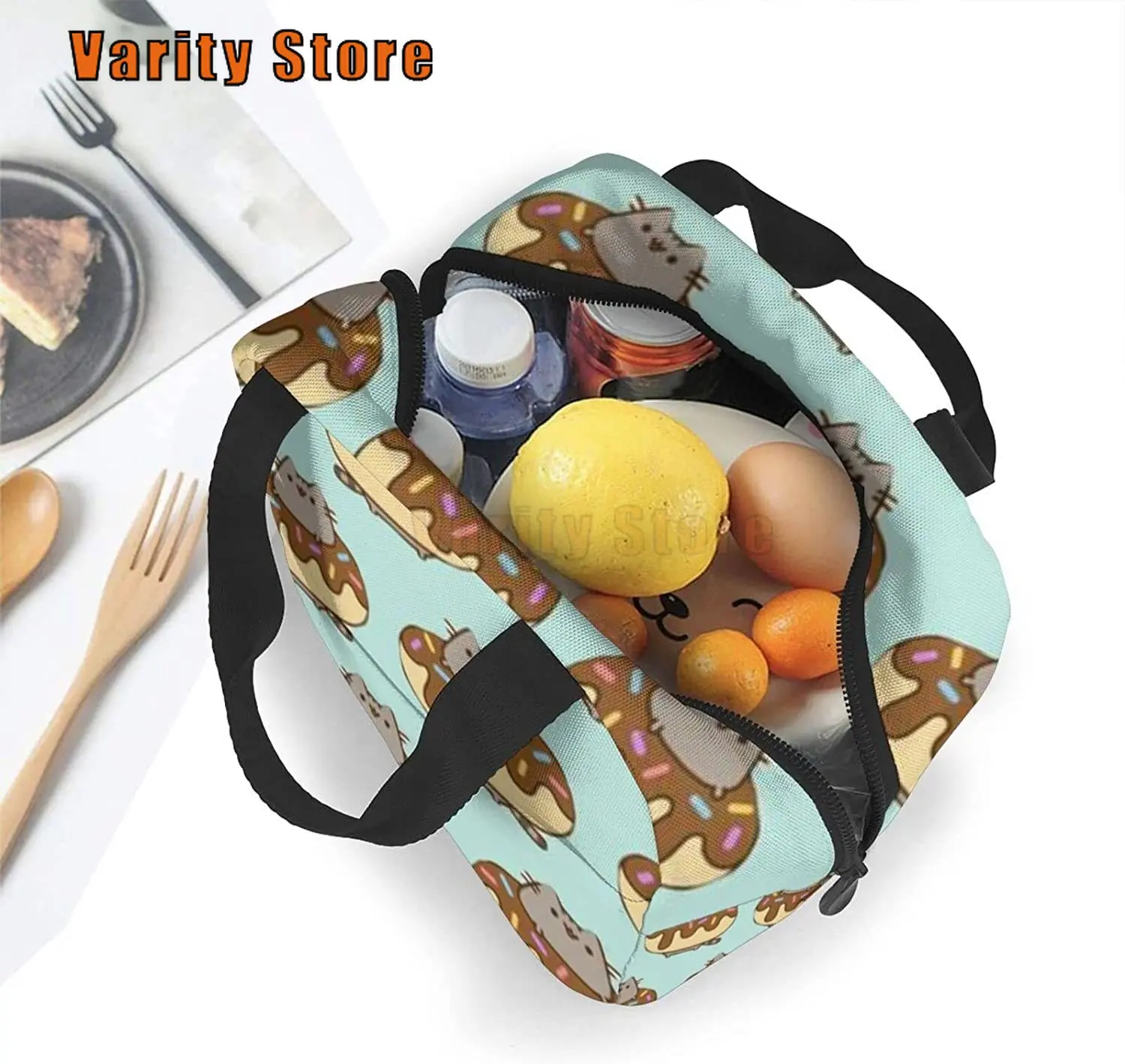 NA Cute Cat donut Lunch Box borsa termica per il pranzo borsa per il pranzo borsa per Snack riutilizzabile contenitore per alimenti per ragazzi e