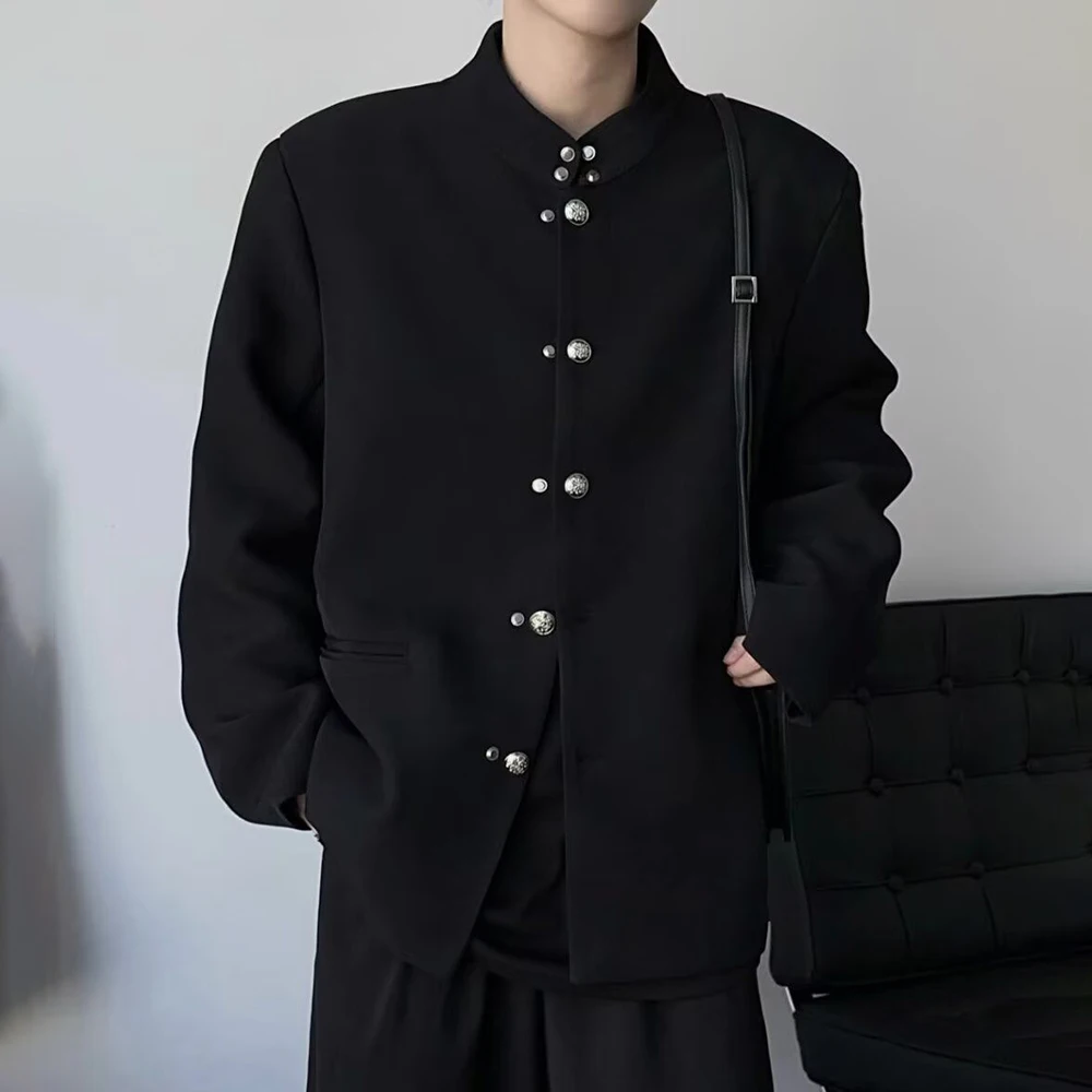 New Chinese Style Shoulder Pads Retro Stand Collar Dark Hiphop Jacket Mens Uniform Hot-Blooded College Casual Suit Mens Wear