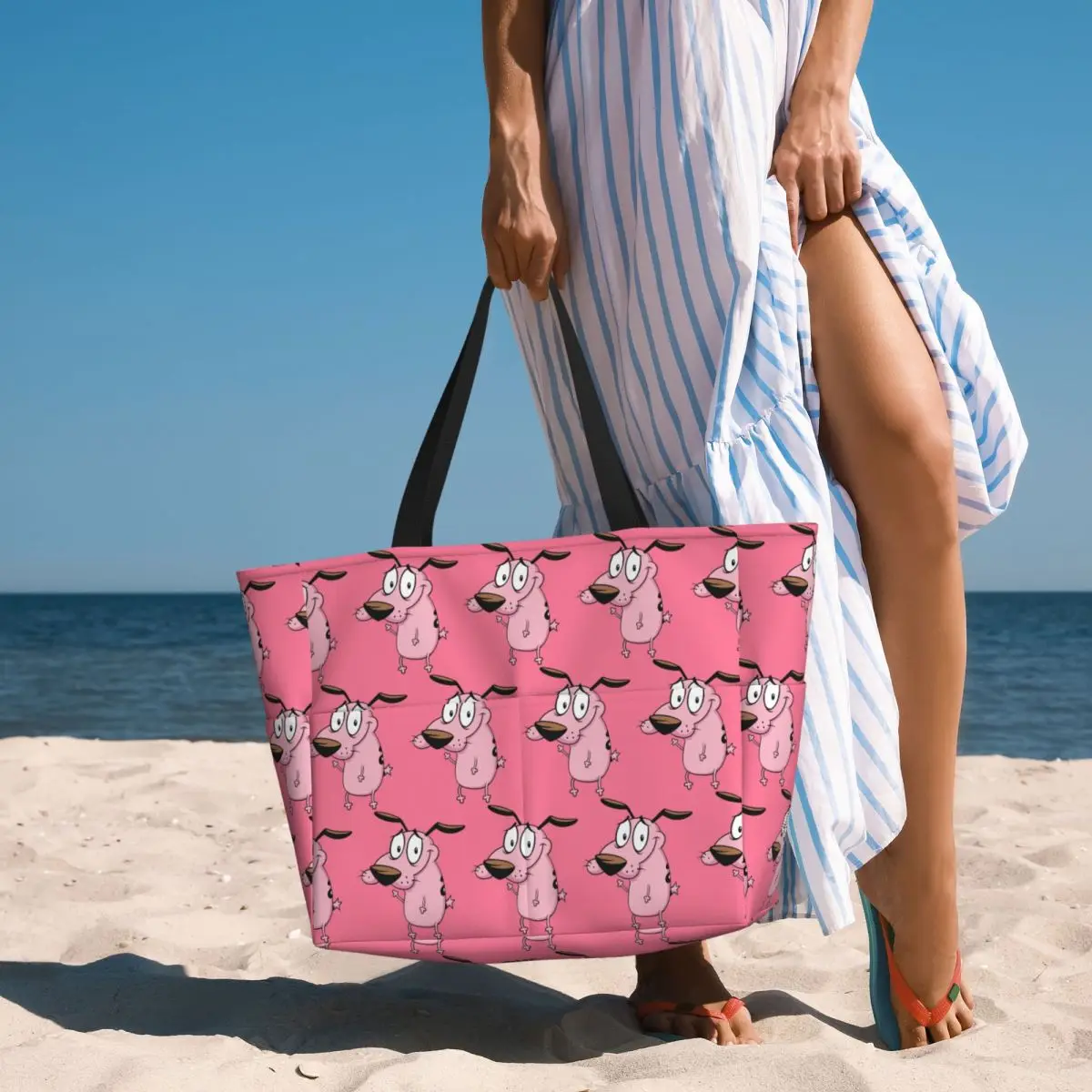 Cowardly Dog C-Courage Cartoon Beach Tote Bag Sport Gym Yoga Duffle Large Tote Bag Women Travel Bag Fitness bag