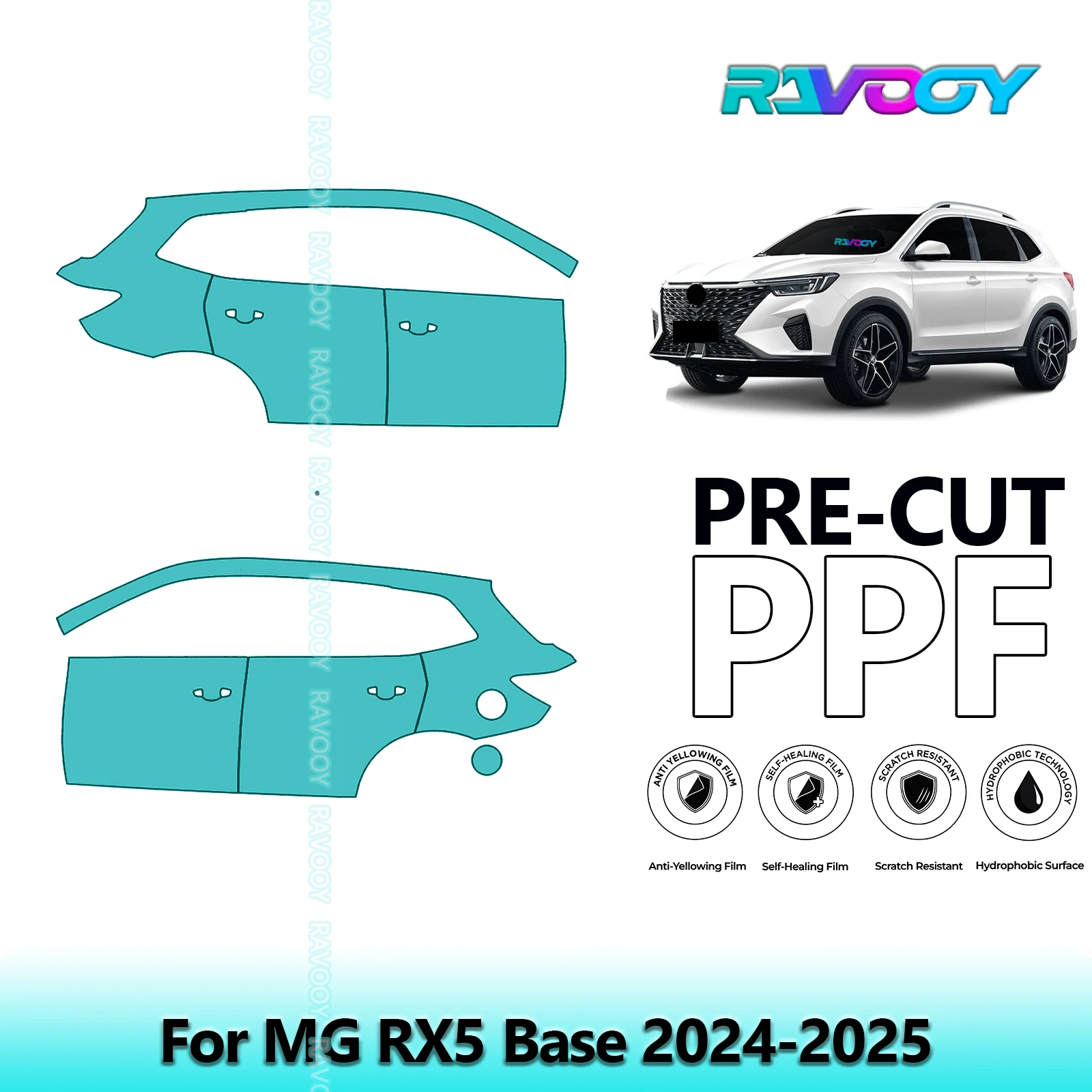

For MG RX5 Base 2024-2025 8.5mil Clear Matte Pre-Cut PPF Door & A/B Pillar Kit TPU Paint Protection Film Set