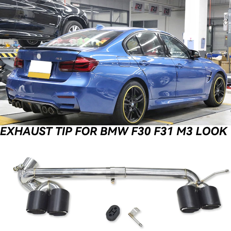 304 Steel Muffler Tip Carbon Fiber Quad Exhaust Tip For BMW F30 F31 320i 420i 430i 2013-2016 M3 Look Exhaust Pipe Tailpipe 