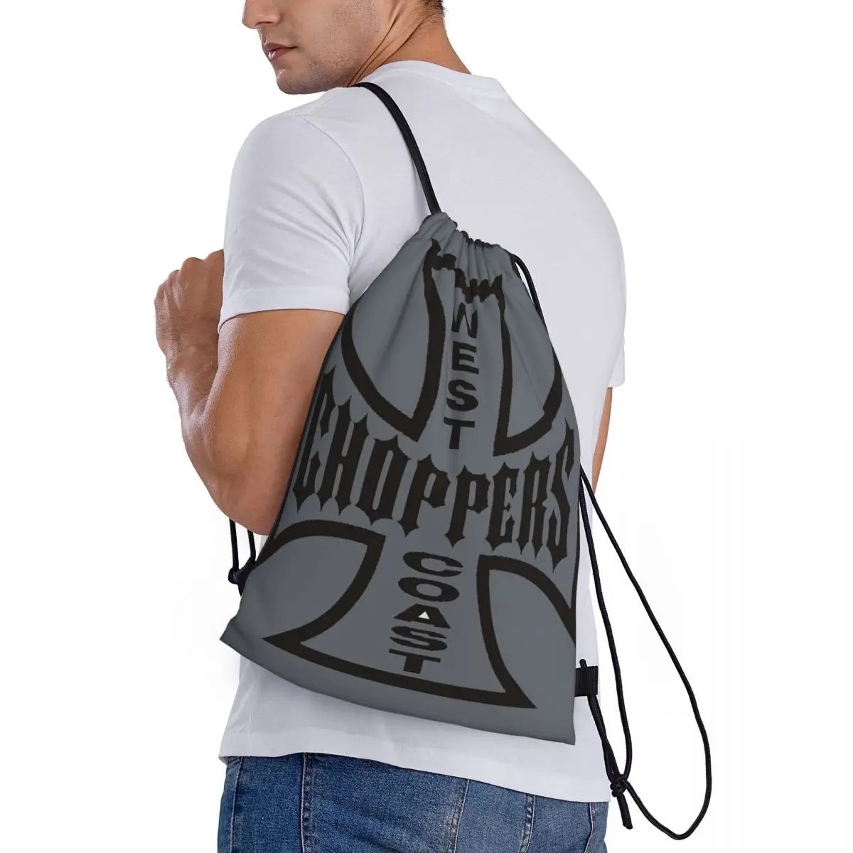 Custom West Coast Iron Choppers Cross Drawstring Bag Women Men Portable Sports Gym Sackpack Shopping Storage Backpacks