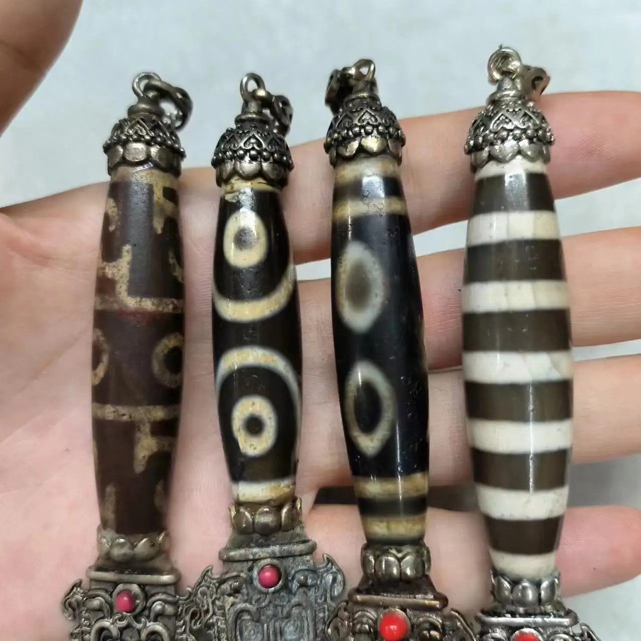 1pcs/lot Natural Old Agate Dzi vajra pendant black-brown two eyes thread beads retro tibetan style jewelry amulet folk-custom