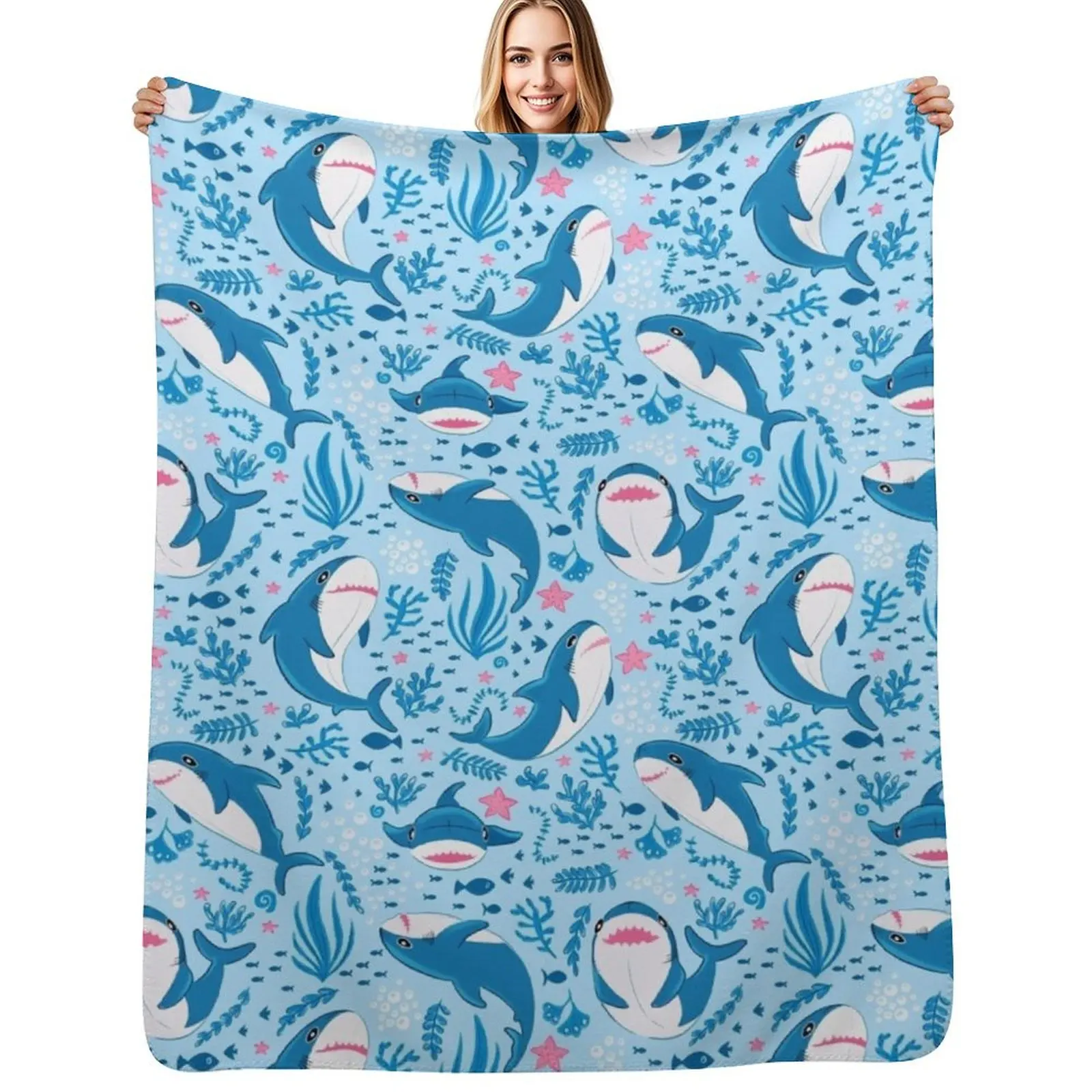 Blahaj shark Throw Blanket Thins Custom Flannel Fabric Moving Loose Soft Beds Blankets