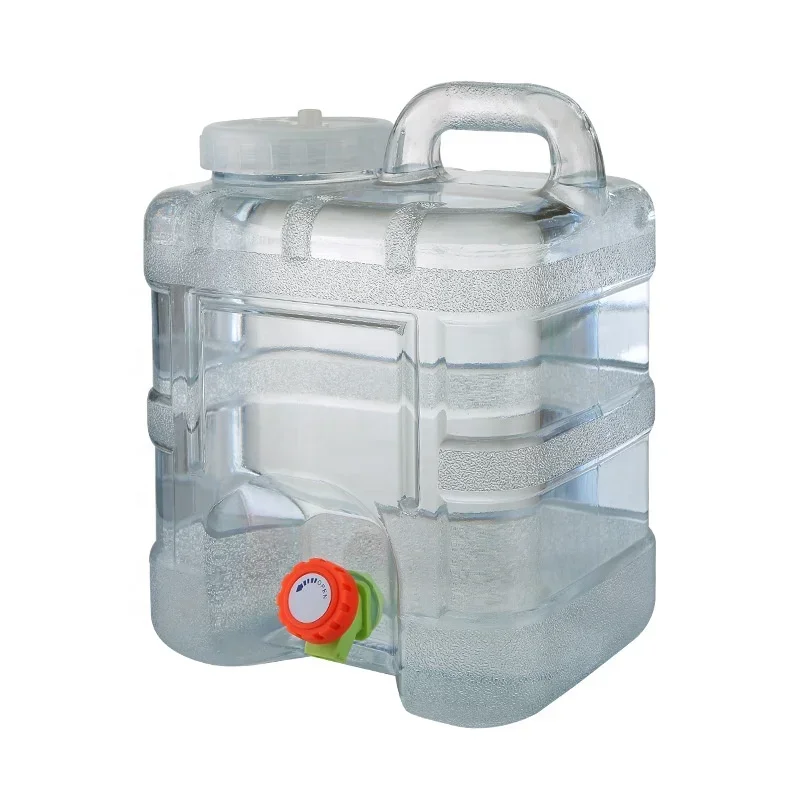 Reusable 28L 10L 15L 20L Long Square Water Tank with Faucet Transparent Water Bottle Outdoor Camping Water Storage Bucket