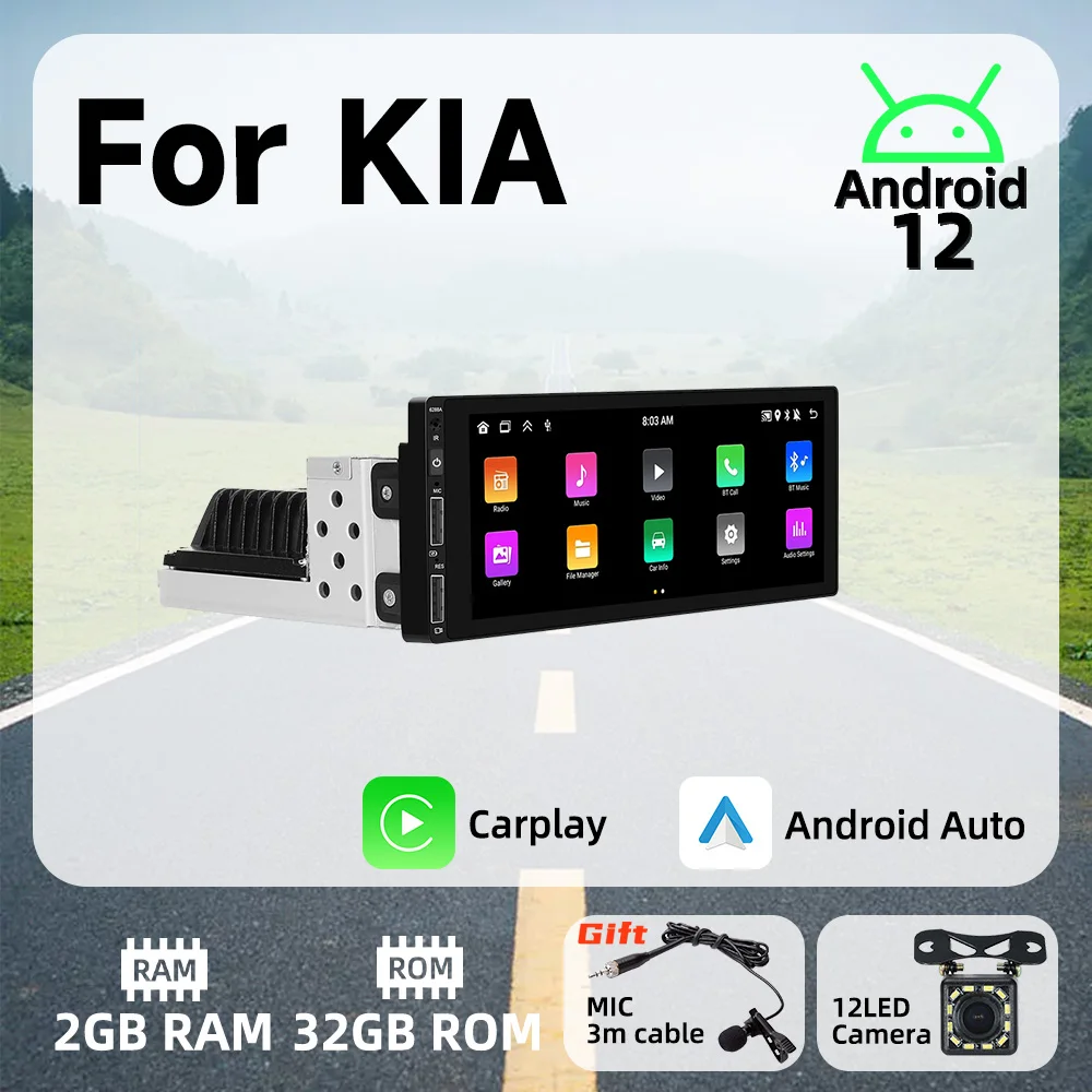 

6.9" 1 Din Android 13 Radio Car Multimedia Player for KIA Android Auto Stereo Head Unit Carplay Autoradio GPS Navigation BT Wifi