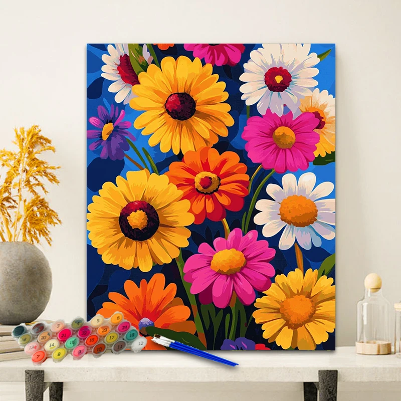 

Painting By Numbers The Colorful Daisy Anniversary gift on Digital Painting Canvas Acrylic Paint Image Digital Coloring
