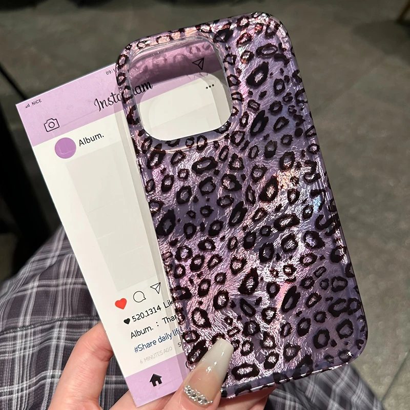 Coque de téléphone en silicone motif léopard violet et design glacier pour iPhone 17 16 15 14 13 Pro Max 7 8 Plus 12 11 XS X XR SE Fundas