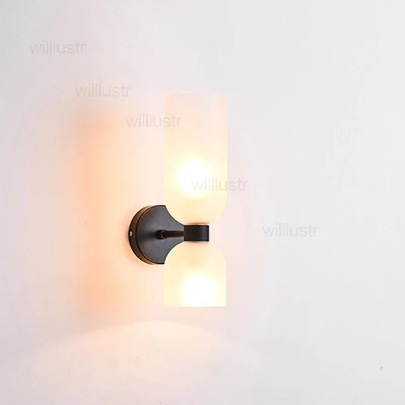 

Gold Black Metal Wall Lamp Double Guard Glass Sconce Frosted Smoke Blue Light Porch Hotel Cafe Bedside Staircase Lighting