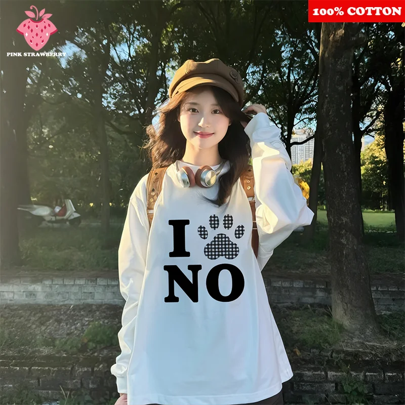 

Sweet Cat Claw Print T-shirt Women Autumn 2025 New Korean style White Long sleeved T-shirt Loose Casual Y2k Tops kawaii Clothing