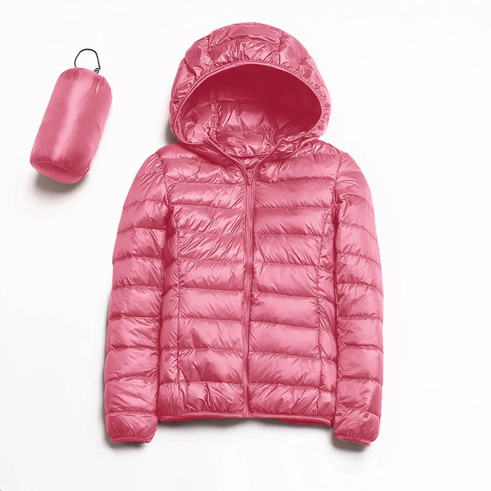 Female Slim Portable Windproof Hooded Winter Jacket Casual Basics Thermal Winter Jacket Solid Color Ultra Light Down Jacket