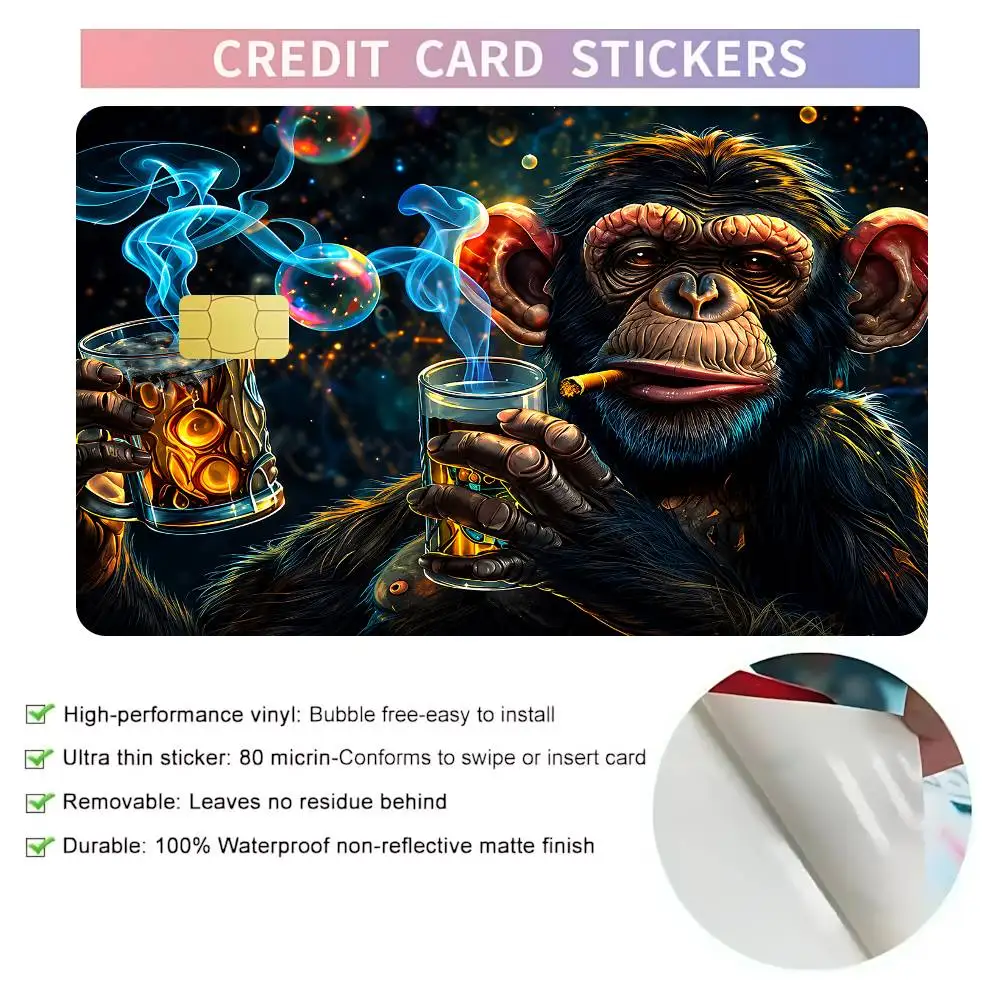 Cute Funny Monkey Series Card Stickers Cartoon Decorative Small Waterproof Chip 4PCS Card Sticker New Anti-Scratch