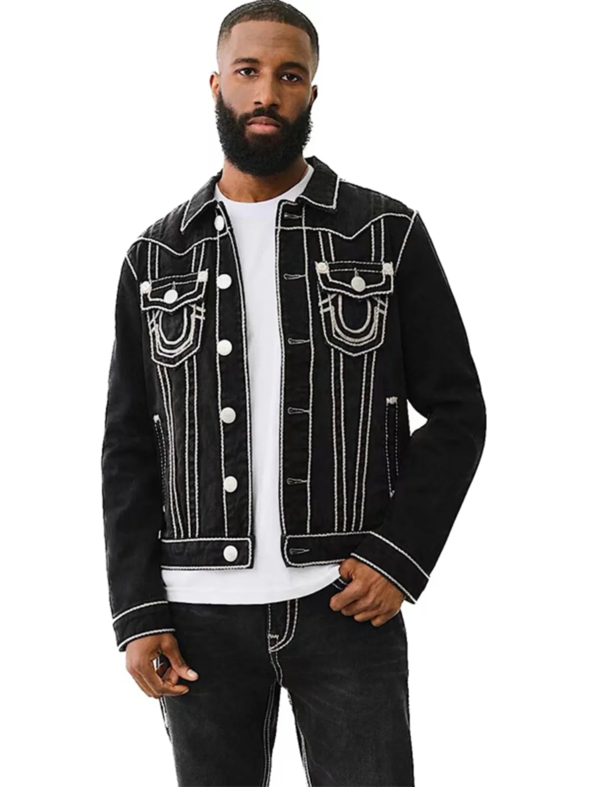 

Мужская джинсовая куртка большого размера с вышивкой Будды Майтреи в американском религиозном стиле, повседневная верхняя одежда для отдыха