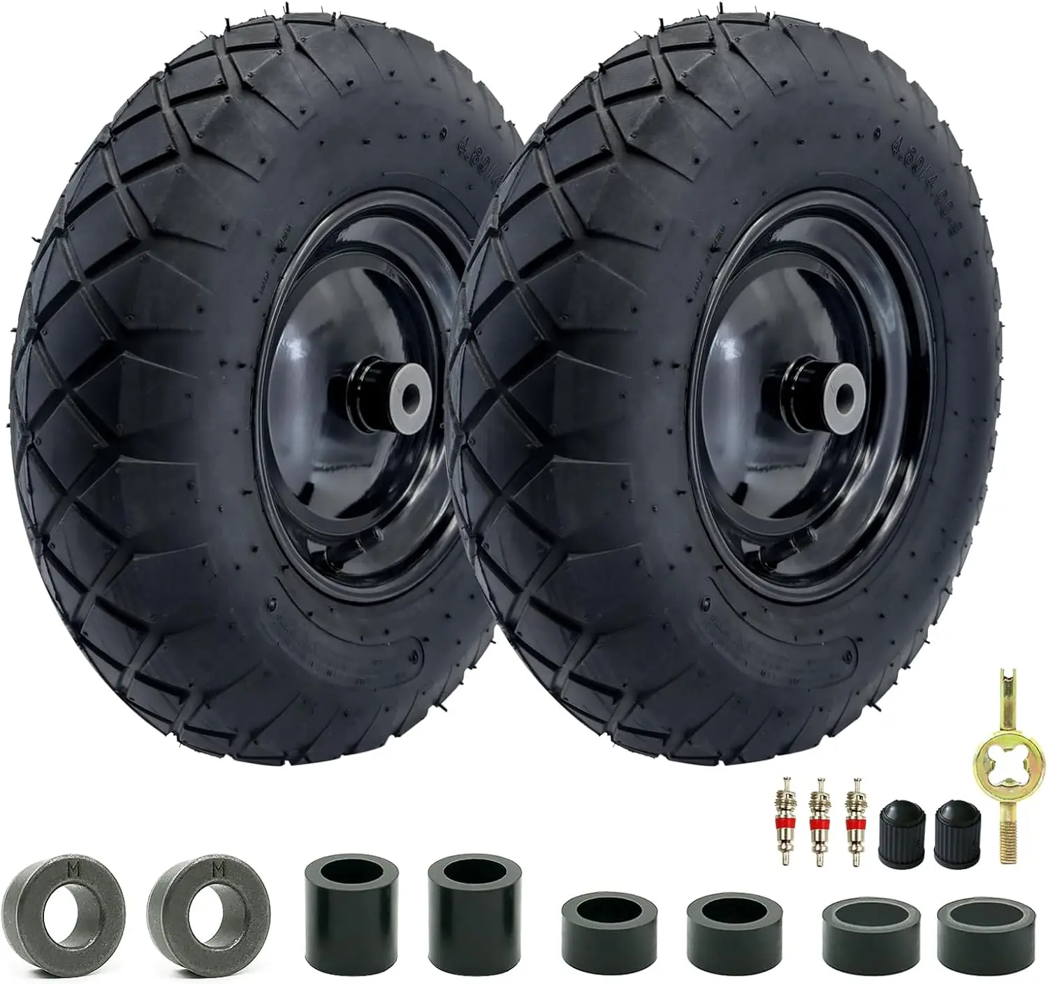 

2-Pack 4.80/4.00-8" Wheels with Pneumatic Tires, Steel Rims for Wheelbarrows, Garden Carts, Utility Wagons