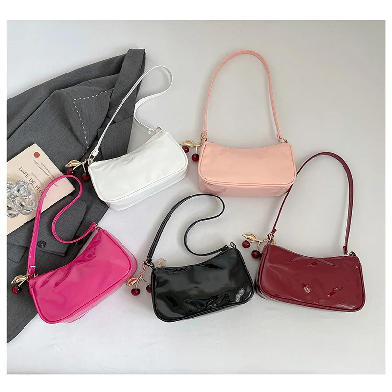 Glossy Crossbody Bag Trendy Waterproof Shoulder Bag Pink Underarm Bag Lightweight Mini Hobo Purse For Office Wear Parties Casual