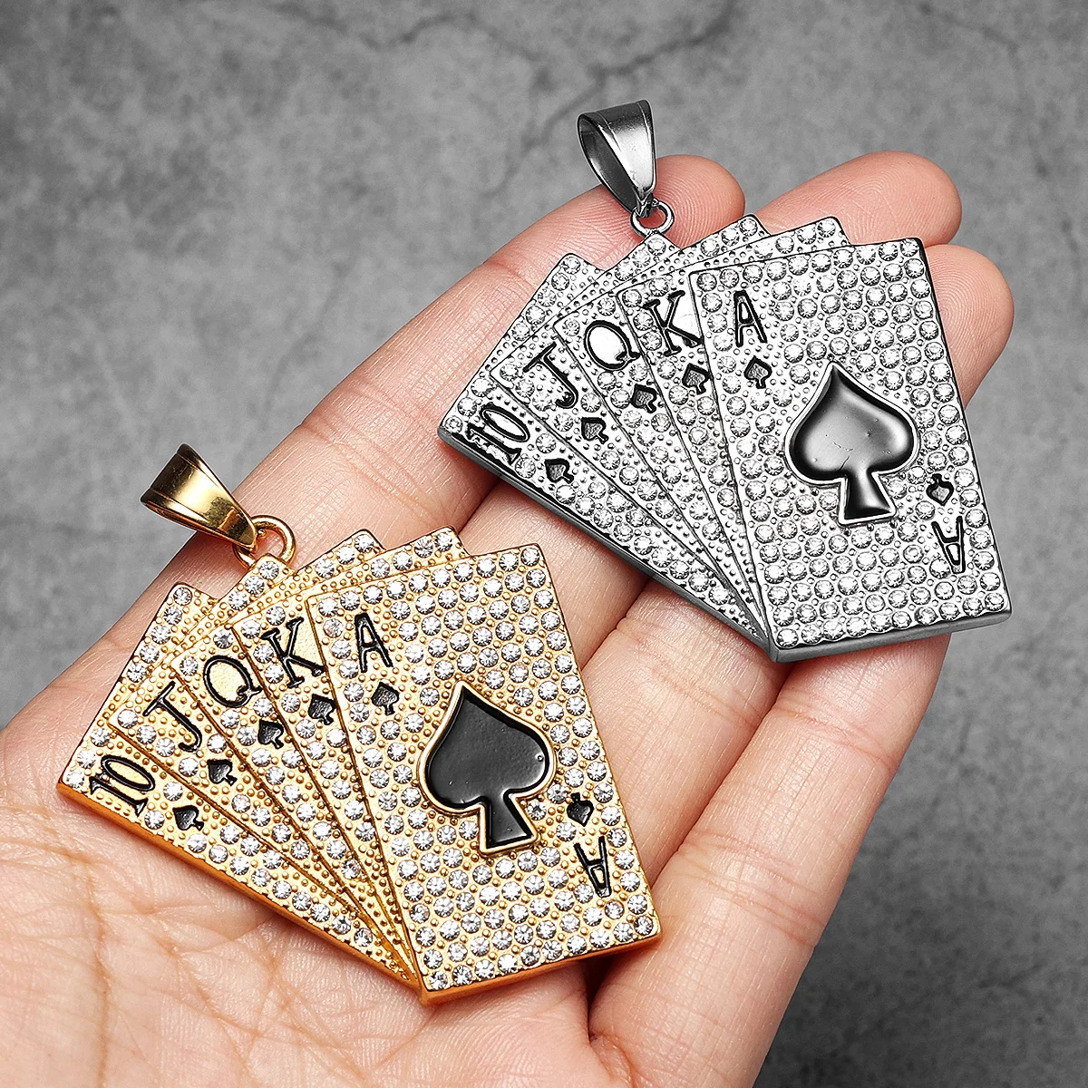Lucky Poker Flush Gemstone Men Necklaces With Pendant Stainless Steel Jewelry Women Punk Hip Hop Accessories Gifts Wholesale