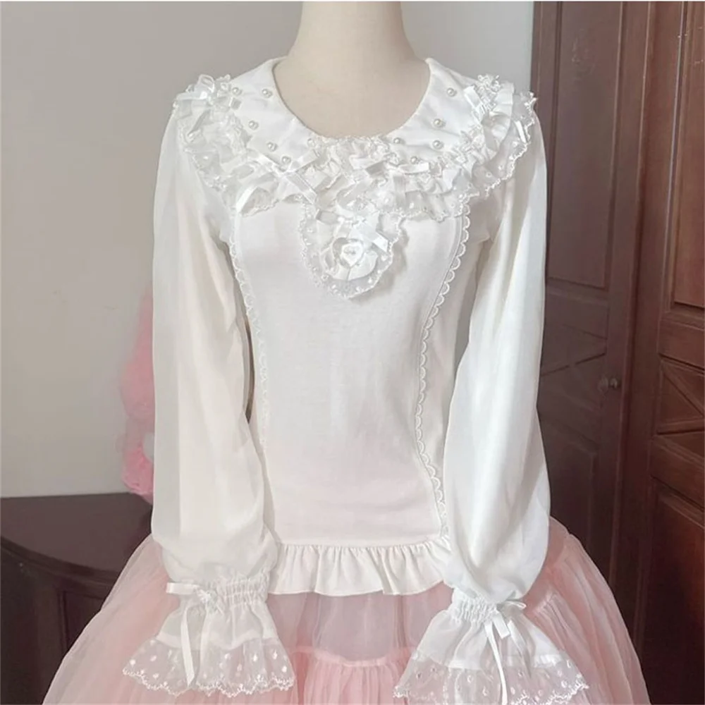 Long Sleeve Autumn Japanese Style Lolita Shirt Blouse Cute Doll Collar Bow Sweet Fairy Princess Tops Cute Casual Shirts Blusas