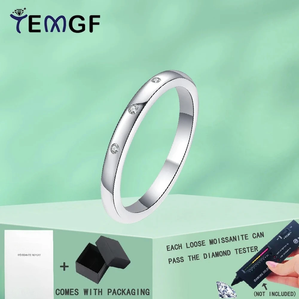 

TEMGF 100% S925 Sterling Silver Ring Simple 1mm Moissanite Inlay for Women Men Fine Jewelry Couple Birthday Love Gifts With GRA