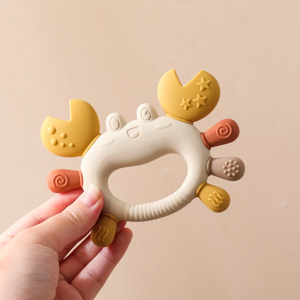 

Cartoon Crab Silicone Baby Teether– Infant Dental Care 0 12 MonthsTeething Gum,Textured Design Teether , Easy Grasp & Clean