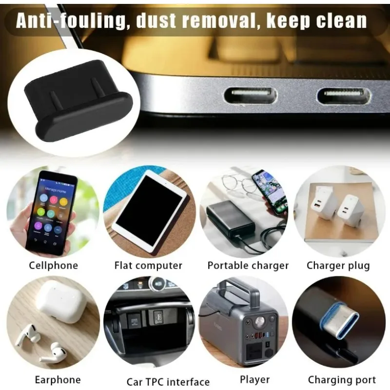 Plugue de poeira de silicone tipo C com escova de limpeza, tampa protetora de porta de carregamento para Samsung IPhone Xiaomi OPPO USB C Dustplugs