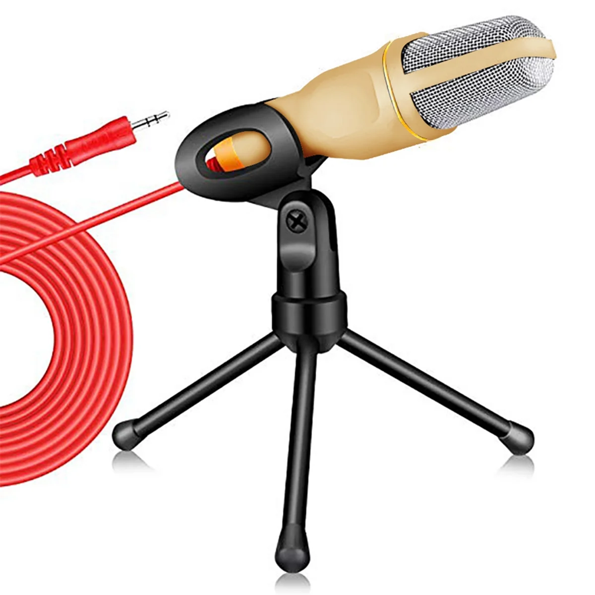 SF-666 Professional 3.5mm Microphone Wired Home AUX Audio Stereo Desktop Tripod MIC Set for Pc Phone Karaoke-Gold