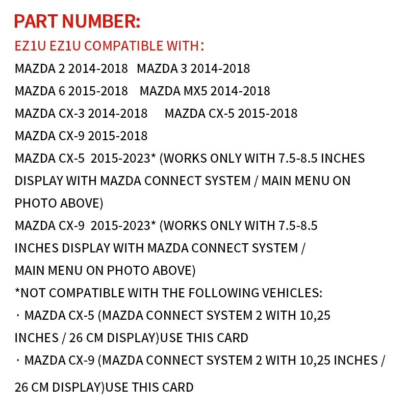 بطاقة SD لخريطة الملاحة لمازدا EZ1U / 2 / 3/ 6 / CX3 / CX5 / MX5 / CX9 GPS SD بطاقة خريطة Sat Nav 2023