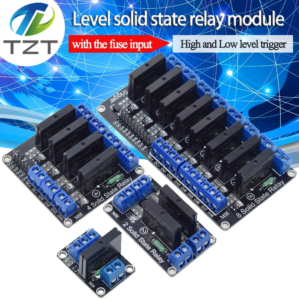 TZT 5V 1 2 4 8 Channel SSR G3MB-202P Solid State Relay Module 240V 2A Output with Resistive Fuse For ARDUINO Diy Kit