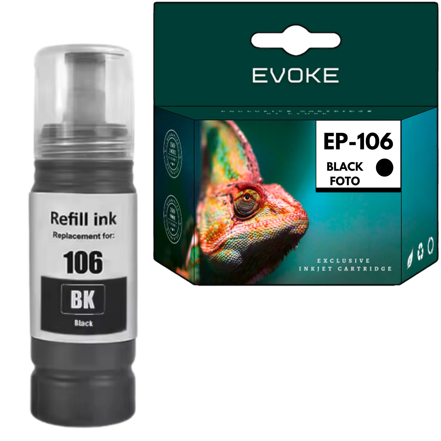 Evoke Compatibele Inkt voor Epson 106 C13T00R140 Zwart Foto 70 ml 5000 Pagina's Ecotank L7160 L7180 Et-7700 Et-7750