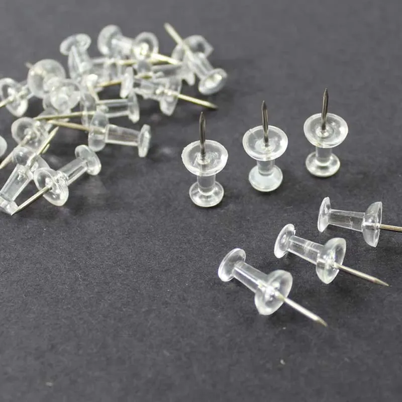100pcs Clear Transparent Push Pins New Plastic Map Chart Drawing Pins Notice Bulletin Cork Board Thumb Tacks