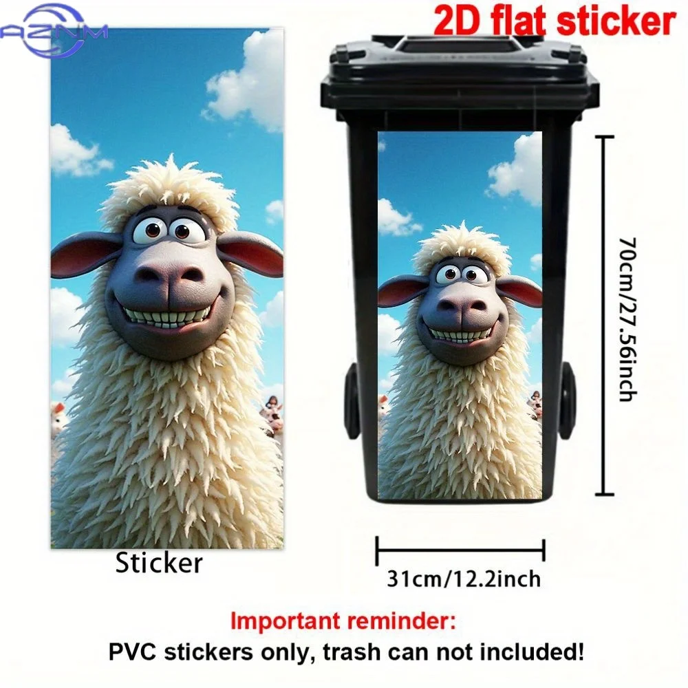 1pc, 2D Flat Sticker, Cartoon Curly Sheep Trash Can Sticker, Waterproof PVC Sticker, Cute And Fun, Decorative Self-Adhesive PV
