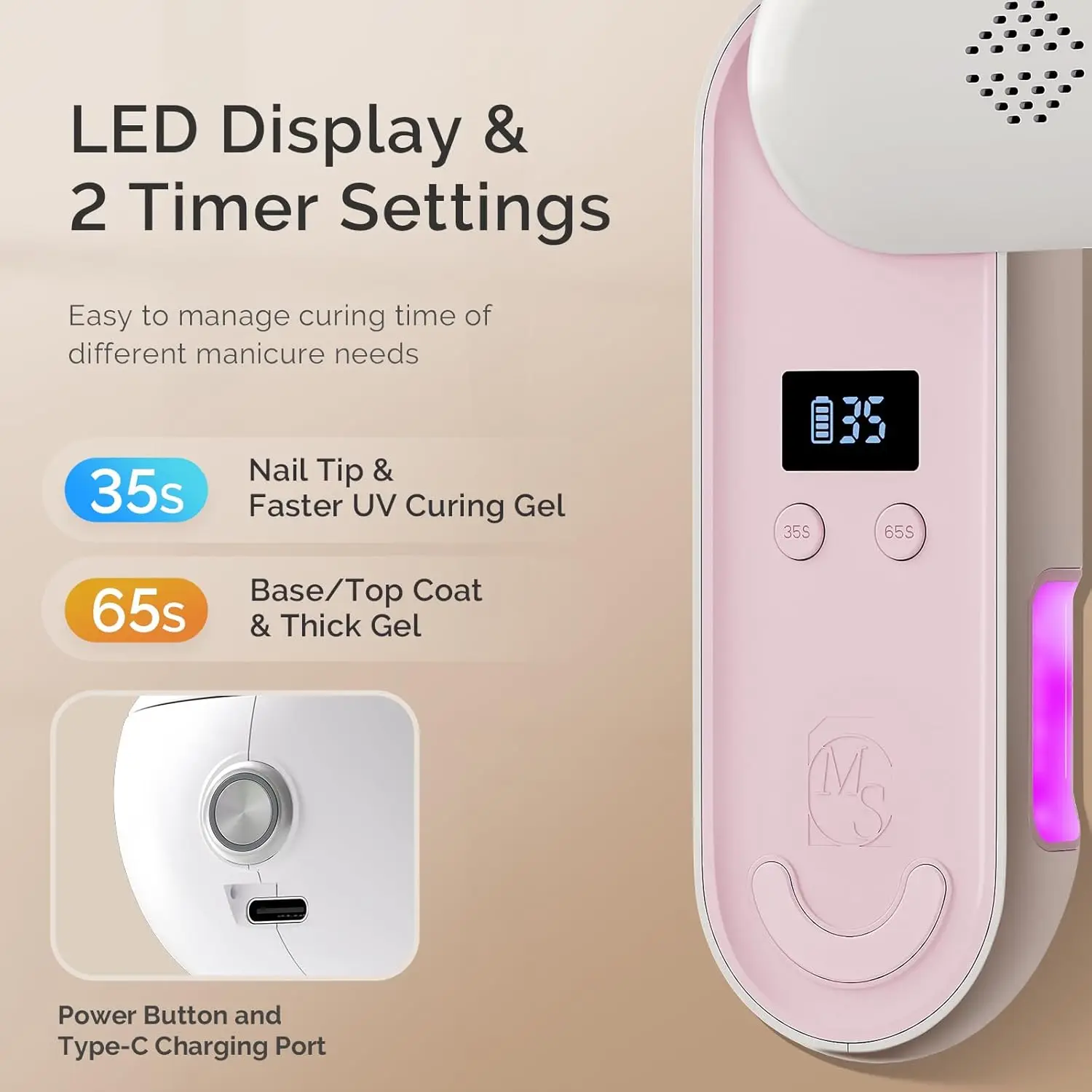 مصباح أظافر بالأشعة فوق البنفسجية اللاسلكي المدمج P-PLUS20F، لوحة قابلة للدوران، حماية من الأشعة فوق البنفسجية، قابل لإعادة الشحن، معالجة المواد الهلامية، غراء حجر الراين، وردي #6