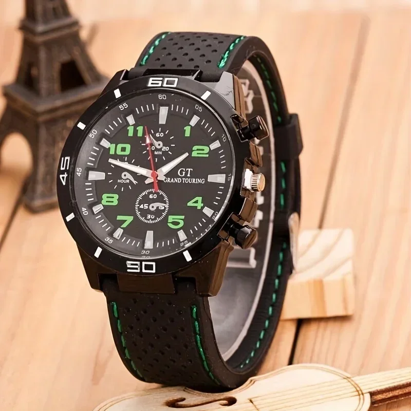 Men\'s Fashion Racing Sports Watch - Silicone Strap, Three-Eye Quartz Movement, Perfect Gift Idea