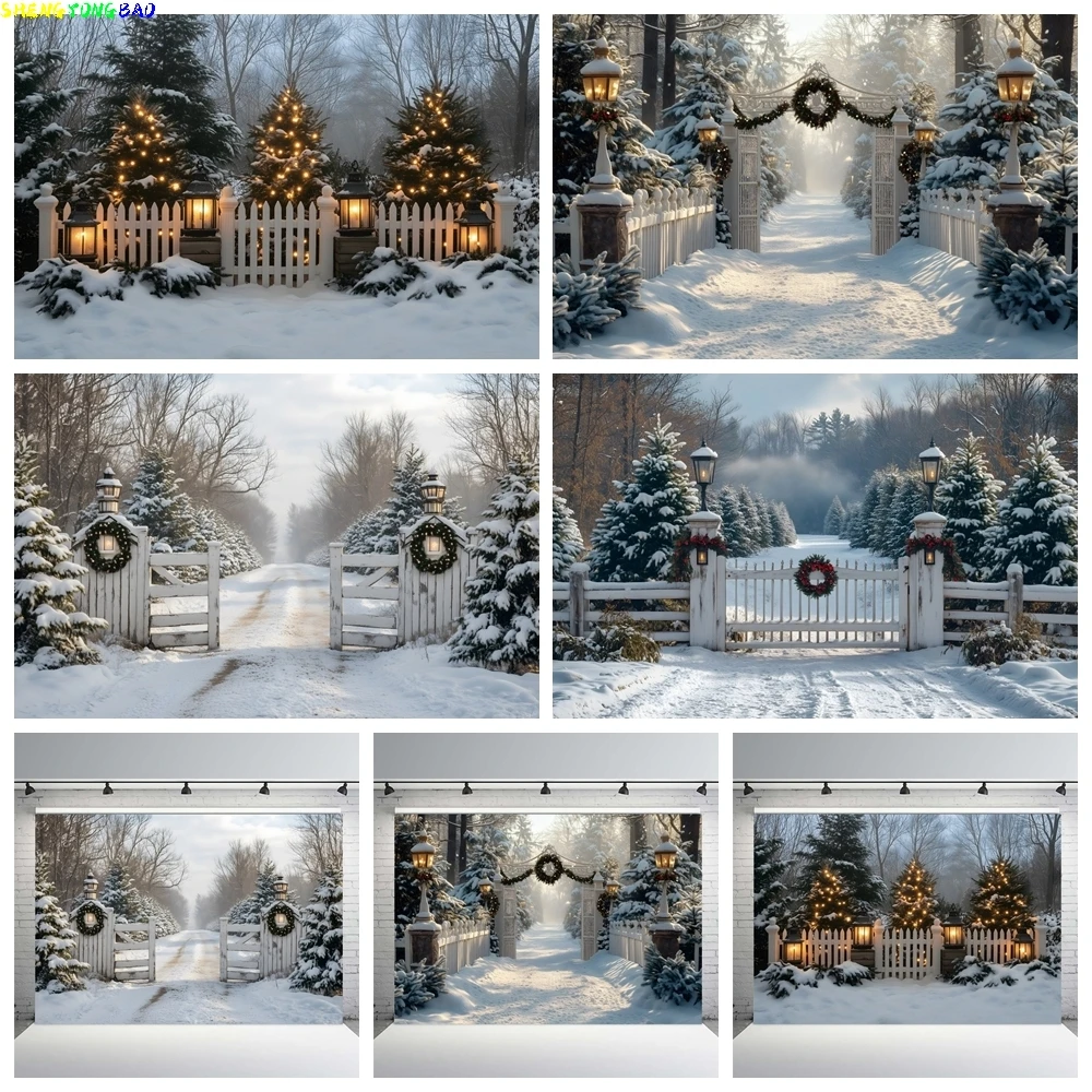 Winterwald Schnee Szene Hintergrund Fotografie Weiß Weihnachten Kiefer Naturlandschaft Kinder Familienporträt Hintergrund Studio
