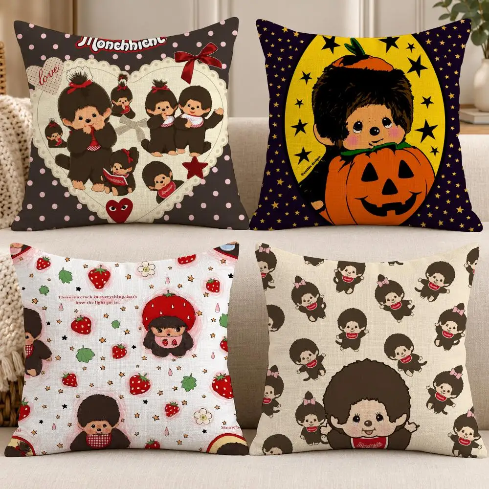 Character Retro M-Monchhichi Cushion Cover Soft Short Cover Washable Sofa Bed Dorm Garden Home Office Chair Decor