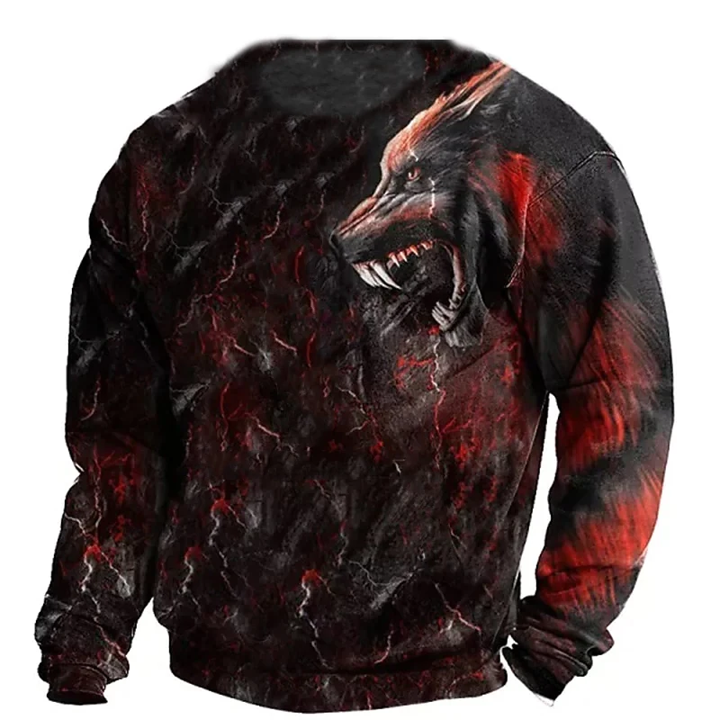 Vintage T-shirt Male Summer Long 3d Wolf Print T Shirts Tops 2023 Men Cotton Streetwear Oversized Clothing O-neck Graphic Tees