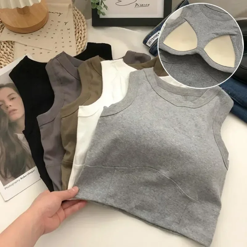 Con petto sottile collo imbottito top sexy da donna nuovo colore femminile estivo reggiseno solido che tocca il fondo canotta senza maniche