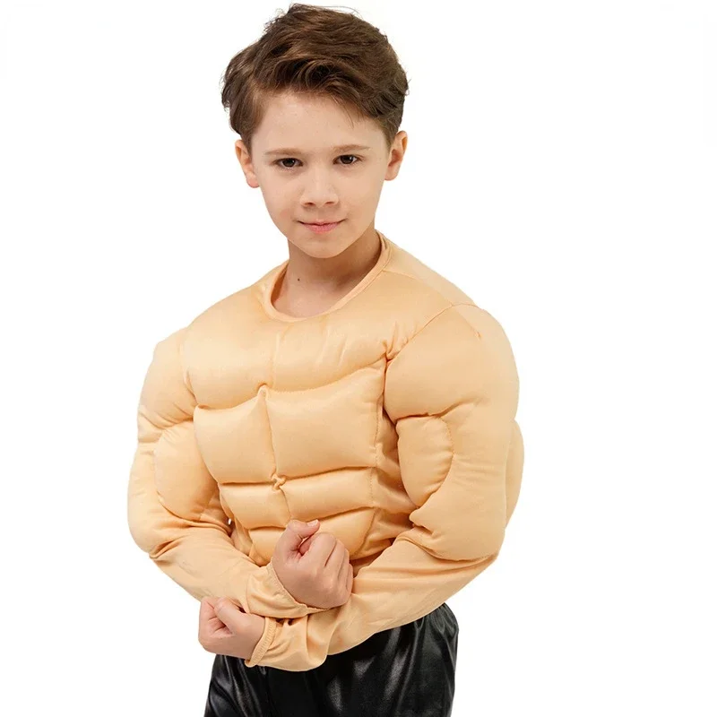 Halloween Kids Boy Artificial Fake Muscle Shirt Costume Cosplay puntelli trucco petto