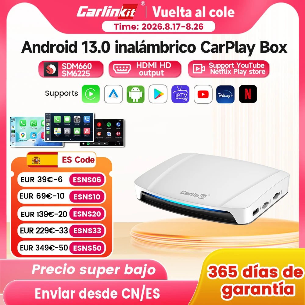 Imagen de 8 + 128G Carlinkit Tv Box Android 13 inalámbrico Carplay Car Box Mini Android Auto adaptador inalámbrico Qualcomm 8 núcleos Fota actualización HDMI