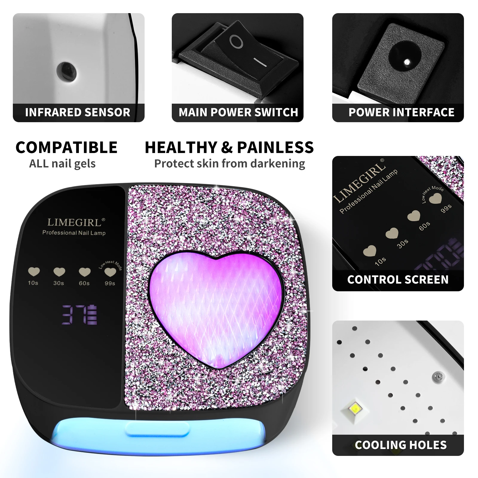 เครื่องอบเล็บยูวีแอลอีดีแบบมืออาชีพ 36 หลอดไฟแบบชาร์จได้ สำหรับอบเจลขัดเงา พร้อมตัวตั้งเวลาและเซ็นเซอร์ สำหรับร้านทำเล็บ