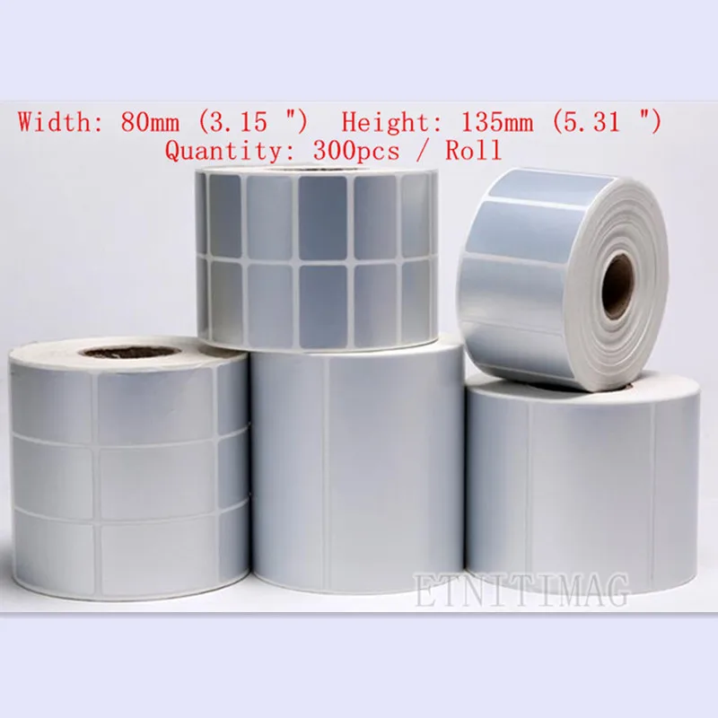 

300 Sheet/Roll Label Sticker 80x135mm Thermal Transfer Self-adhesive Silver PET Label Accept custom made Order free delivery