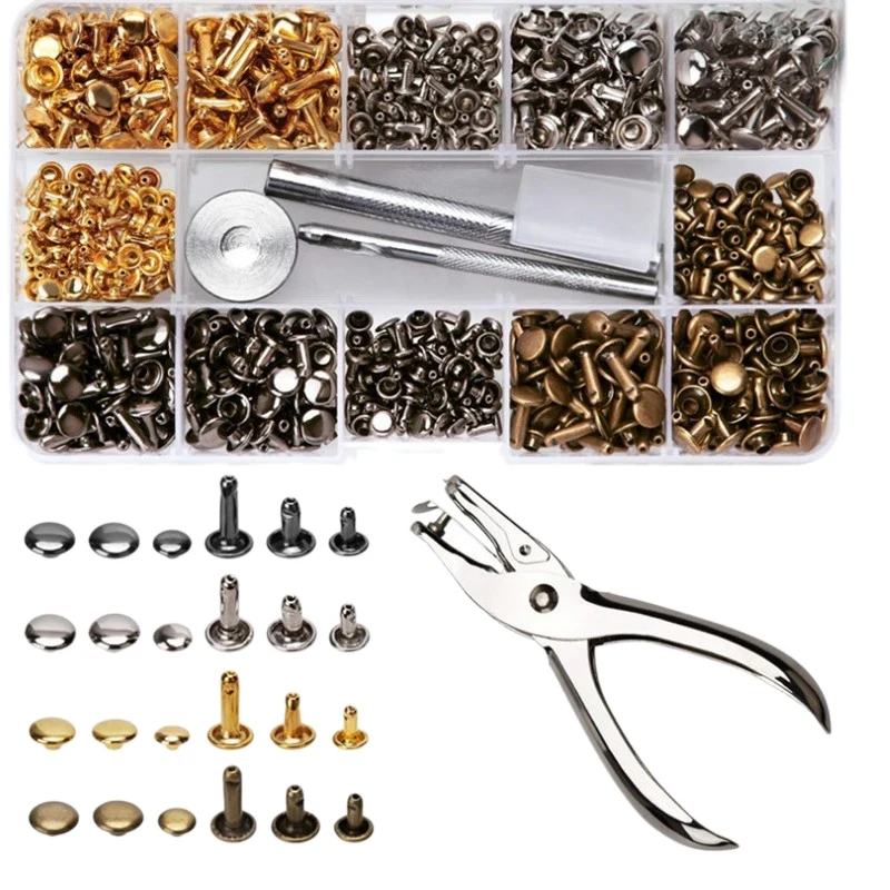 240Pcs/Set Leather Rivets Double Cap Rivet With 4Pcs Fixing Tools For Leather Coat Jacket Jeans Bag