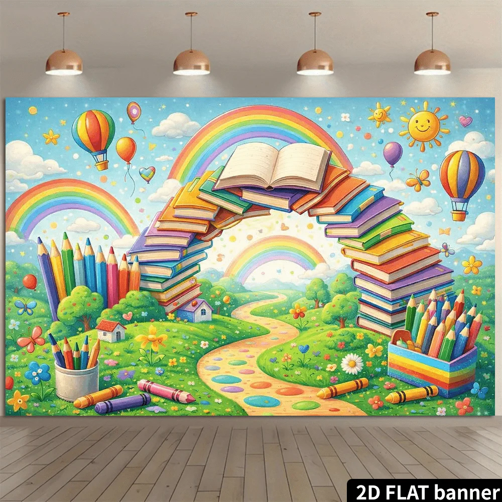 Colorful Kids Room Wall Tapestry Rainbow Books Nursery Art Learning Education Canvas Mural School Decorative Print